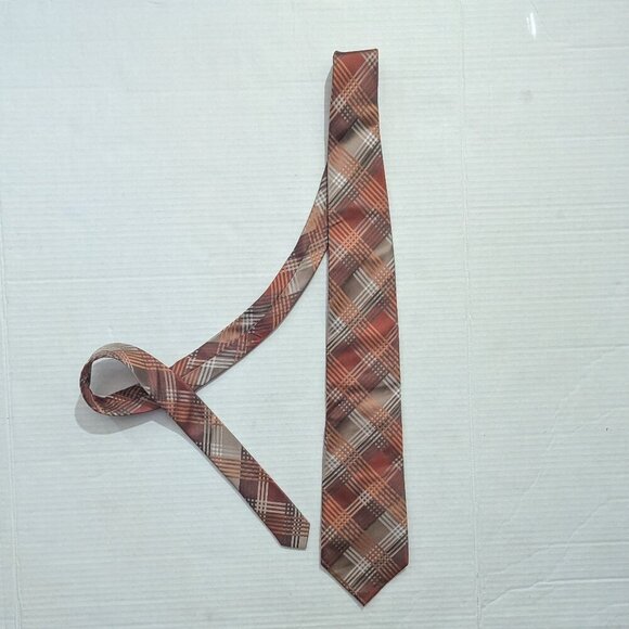 Balmain Paris Plaid Copper Tie 100% Silk - Picture 3 of 6